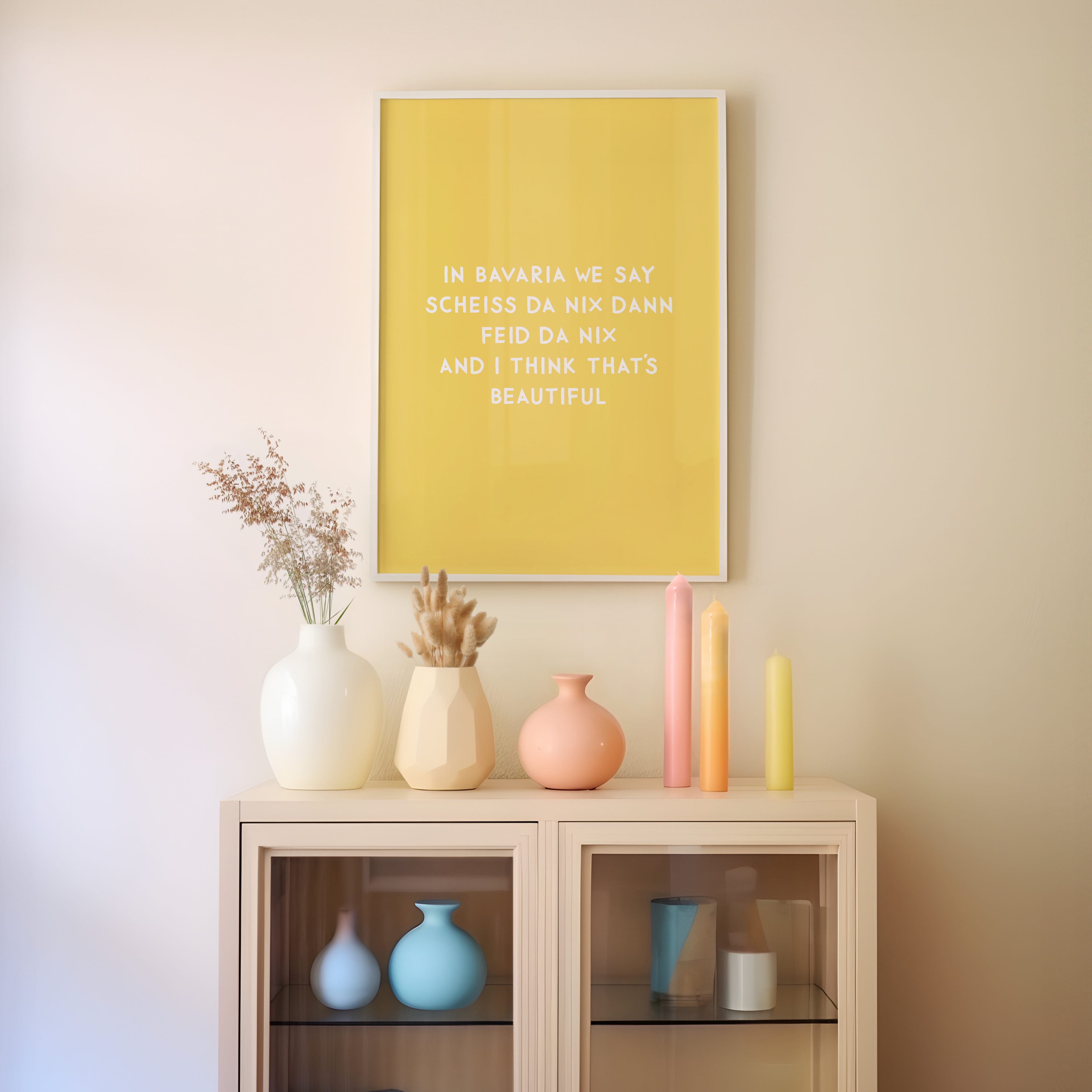 Lustiges bayerisches Spruch-Poster "Scheiss da nix" in verschiedenen Farben
