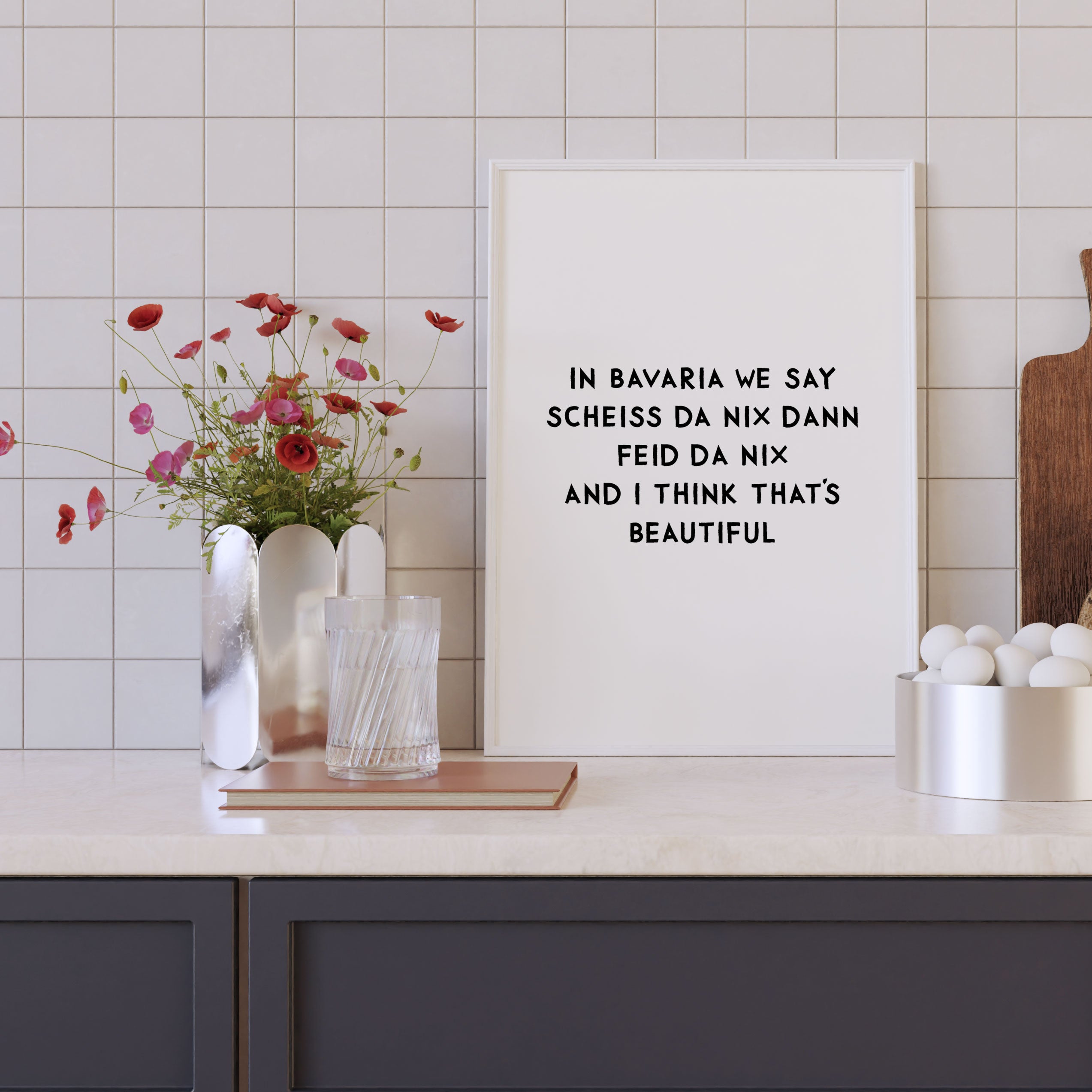 Lustiges bayerisches Spruch-Poster "Scheiss da nix" in verschiedenen Farben