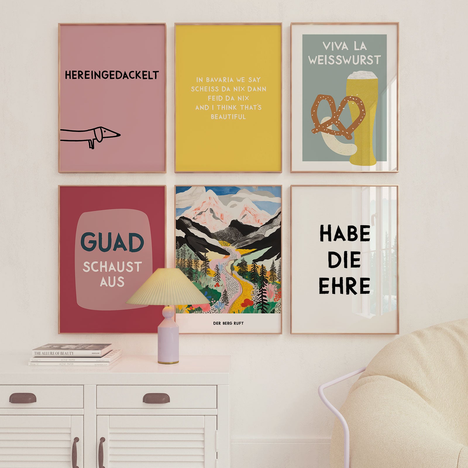 Lustiges bayerisches Spruch-Poster "Scheiss da nix" in verschiedenen Farben