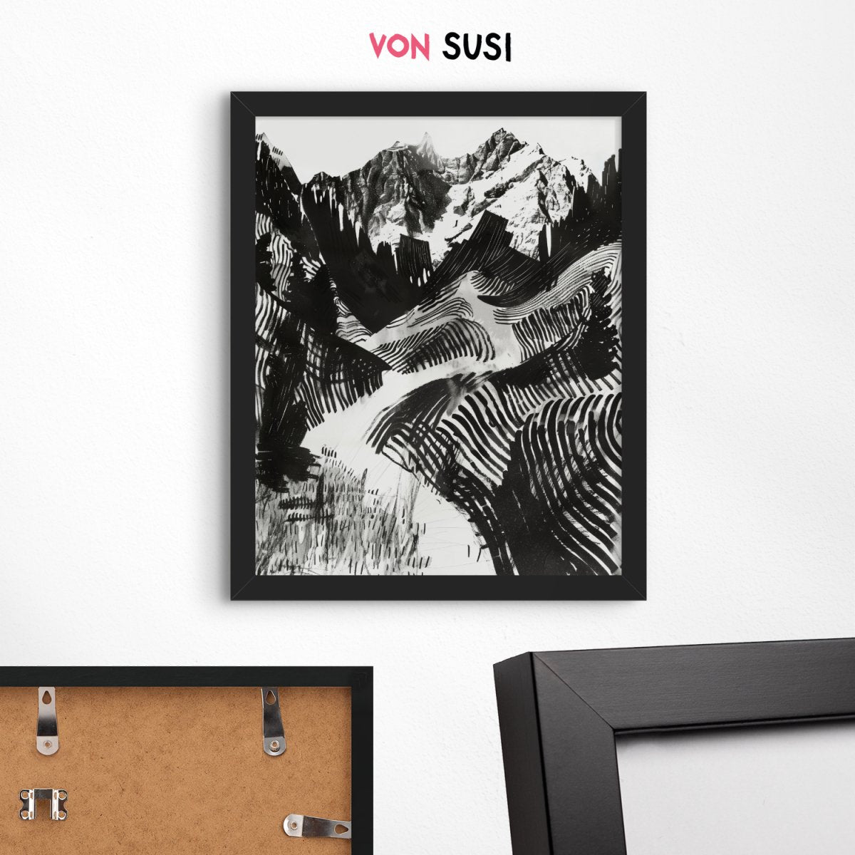 Alpen Poster in schwarz weiß • modernes Fine Art Poster mit Bergen • bayerische Berge gezeichnet - vonSUSI Poster