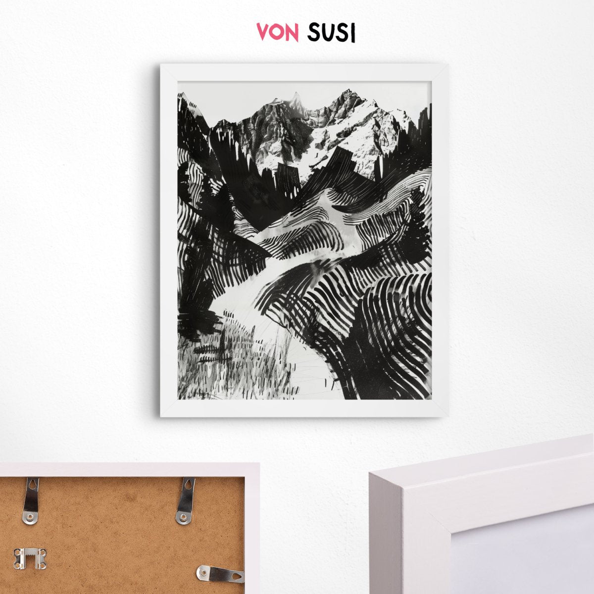Alpen Poster in schwarz weiß • modernes Fine Art Poster mit Bergen • bayerische Berge gezeichnet - vonSUSI Poster