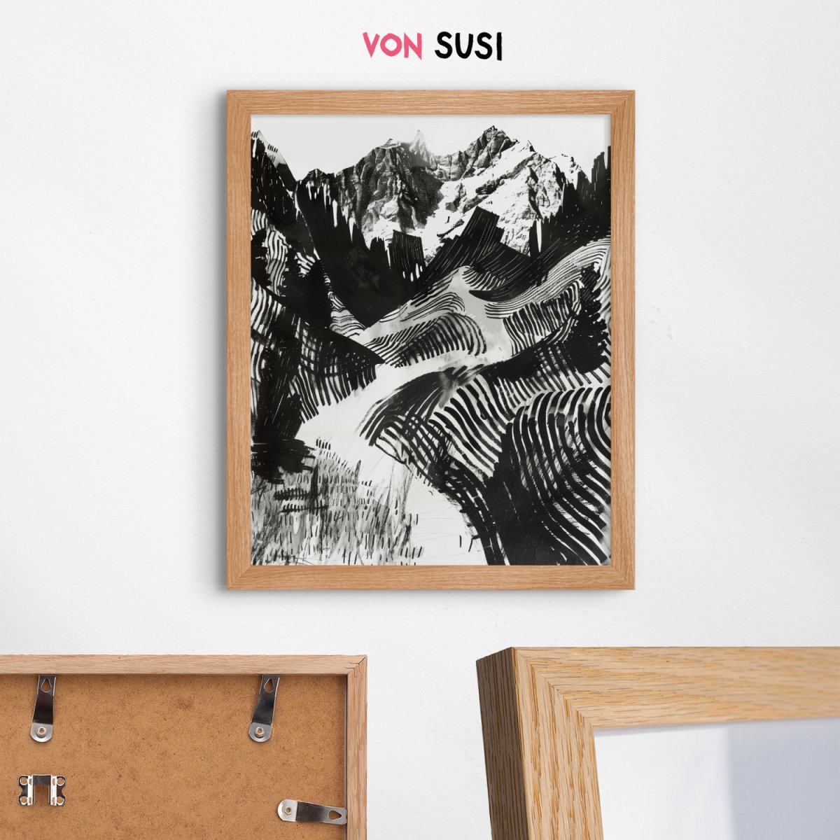 Alpen Poster in schwarz weiß • modernes Fine Art Poster mit Bergen • bayerische Berge gezeichnet - vonSUSI Poster