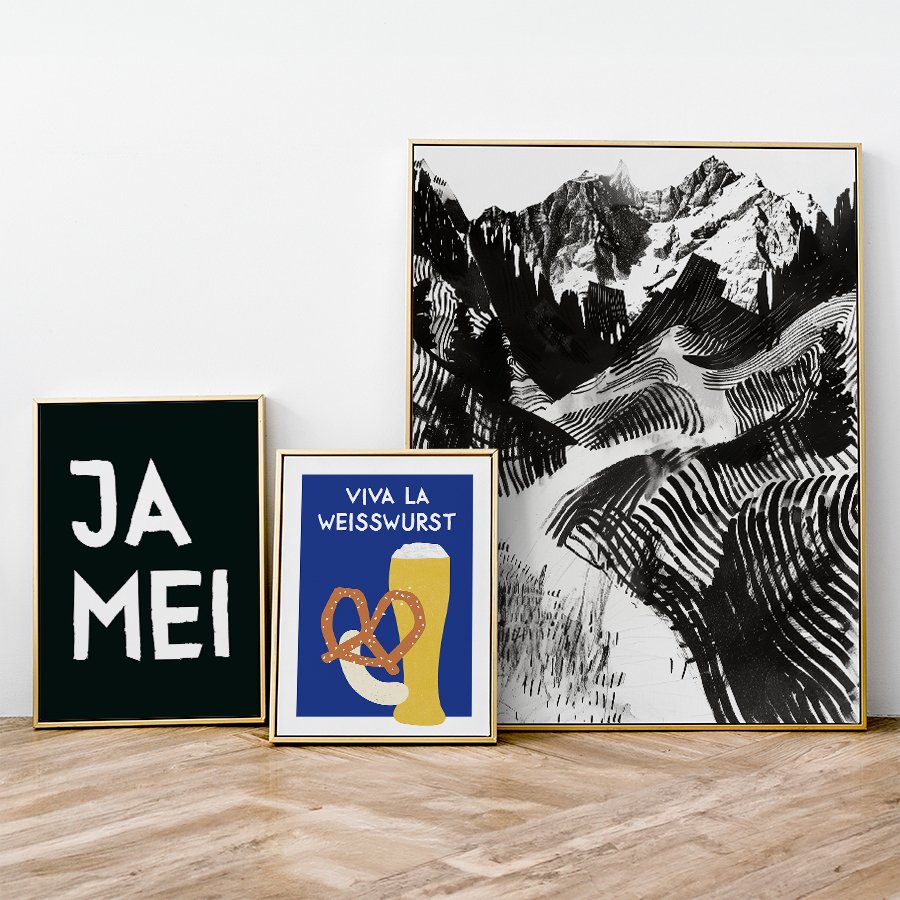 Alpen Poster in schwarz weiß • modernes Fine Art Poster mit Bergen • bayerische Berge gezeichnet - vonSUSI Poster