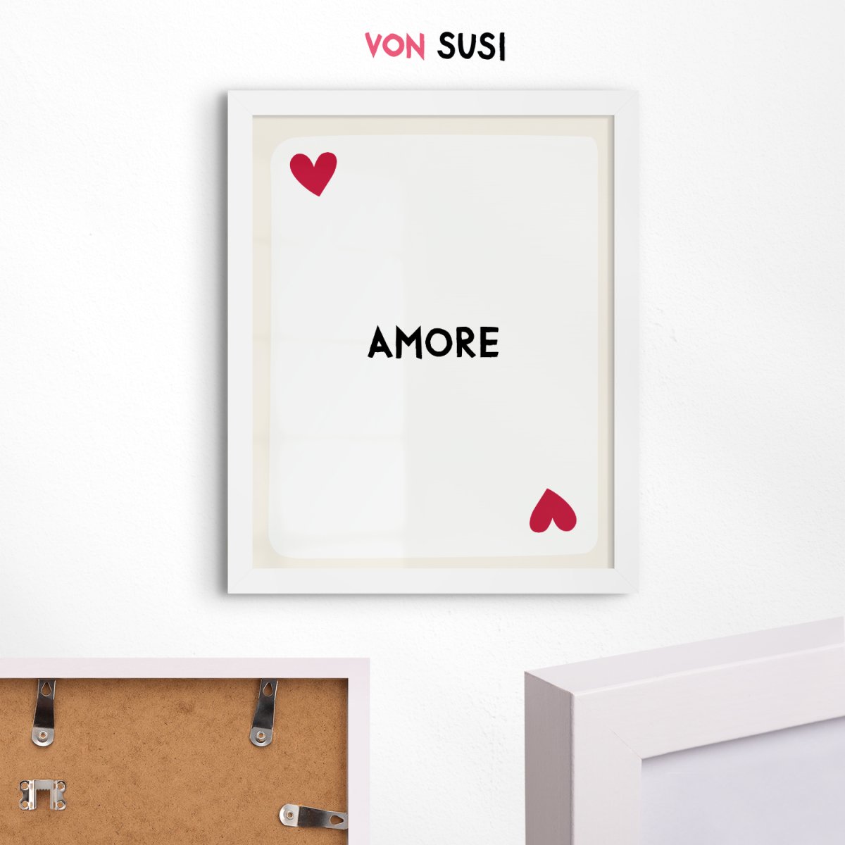 Amore Poster • Spielkarte mit Herz • minimalistisches Amore Design Poster in weiß rot - vonSUSI