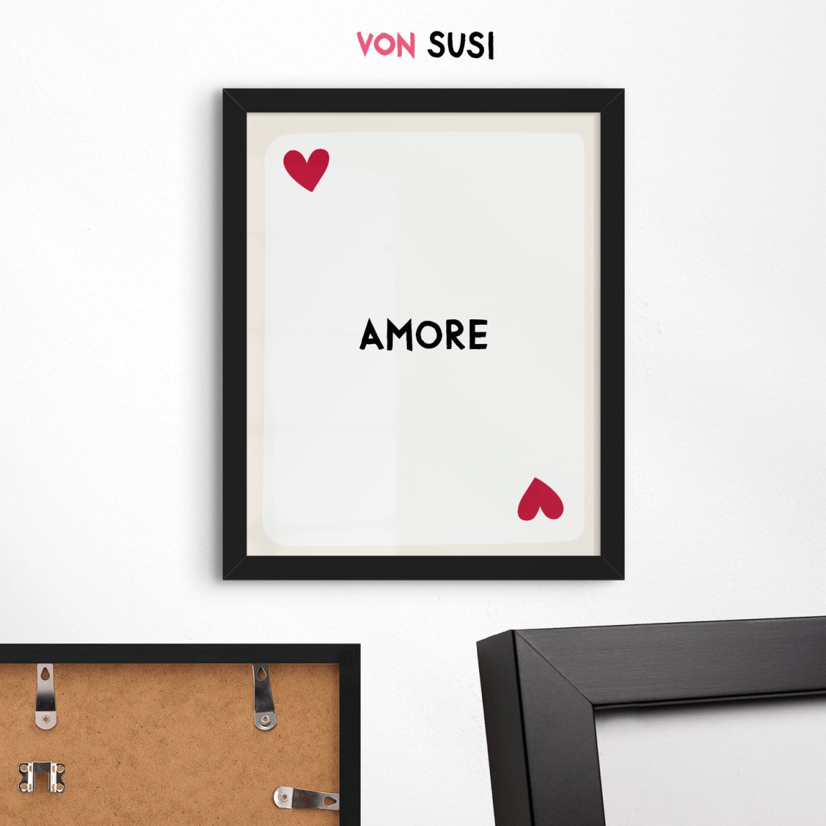 Amore Poster • Spielkarte mit Herz • minimalistisches Amore Design Poster in weiß rot - vonSUSI