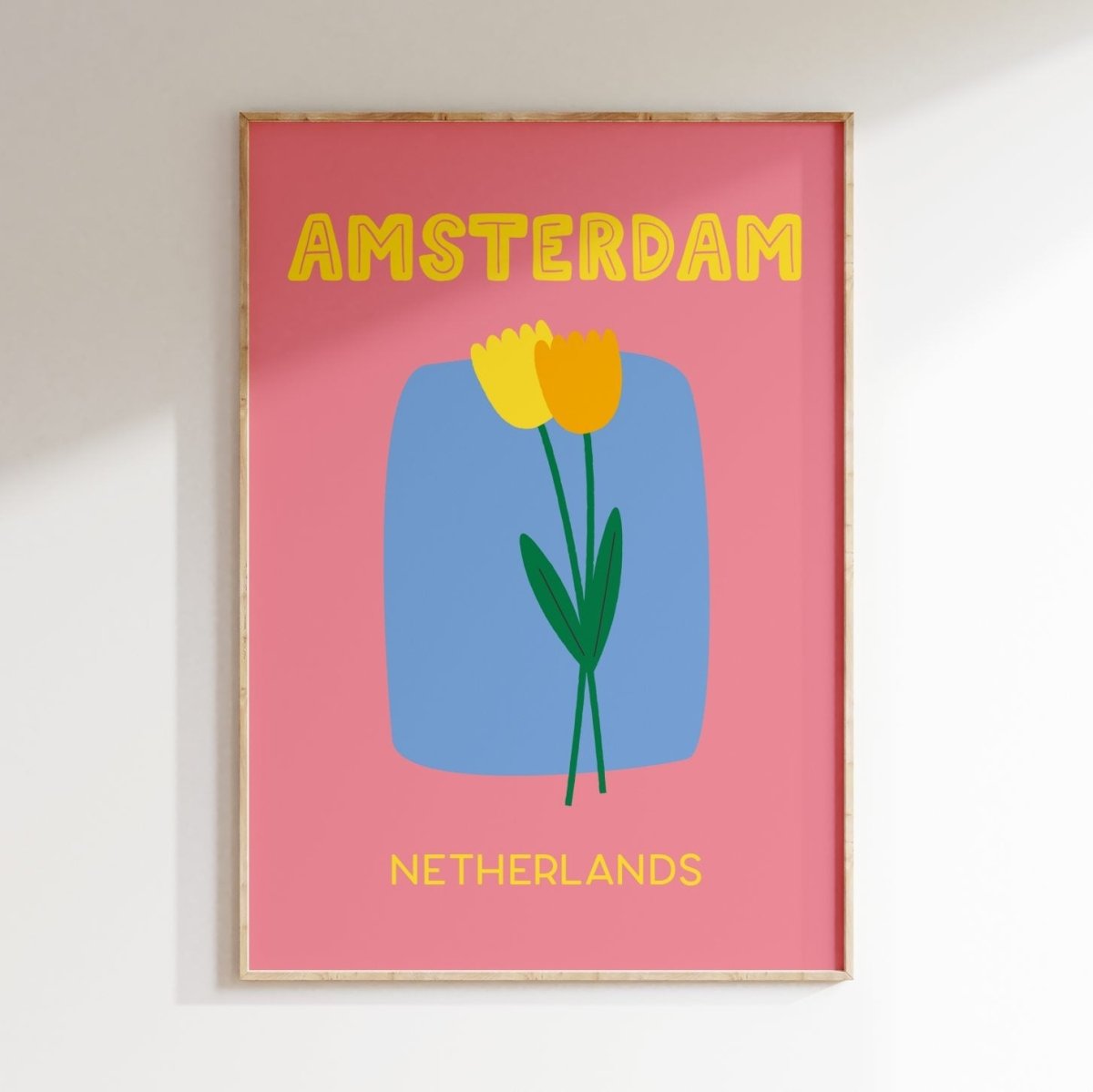 Amsterdam Poster • modernes Städteposter Amsterdam mit Tulpen in rosa - vonSUSI