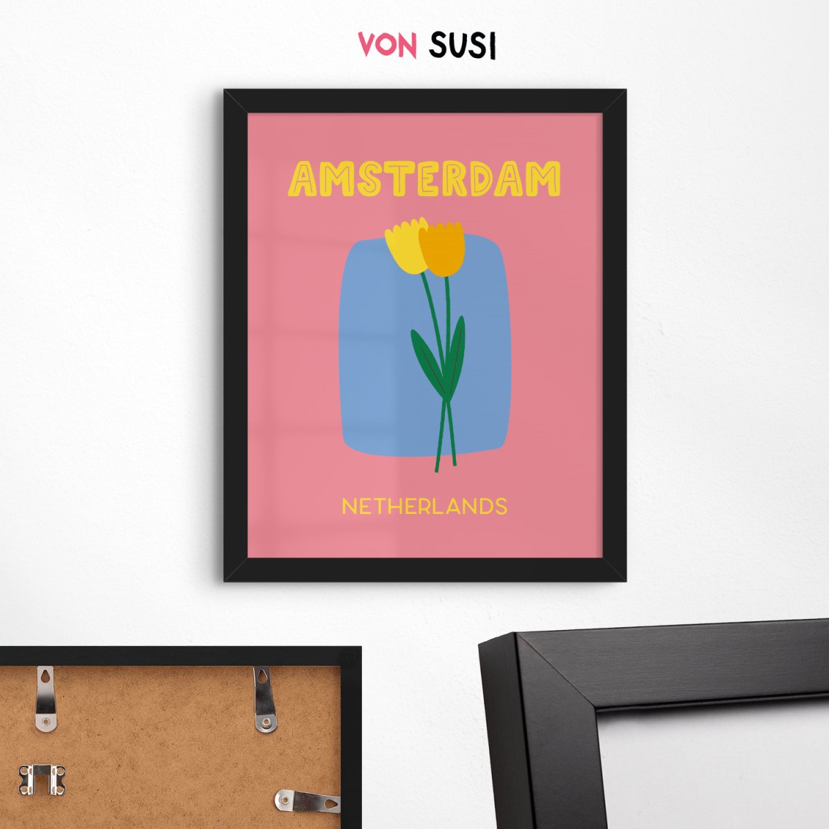 Amsterdam Poster • Städteposter Amsterdam • Tulpen Poster in rosa gelb • Poster mit Tulpen Motiv - vonSUSI