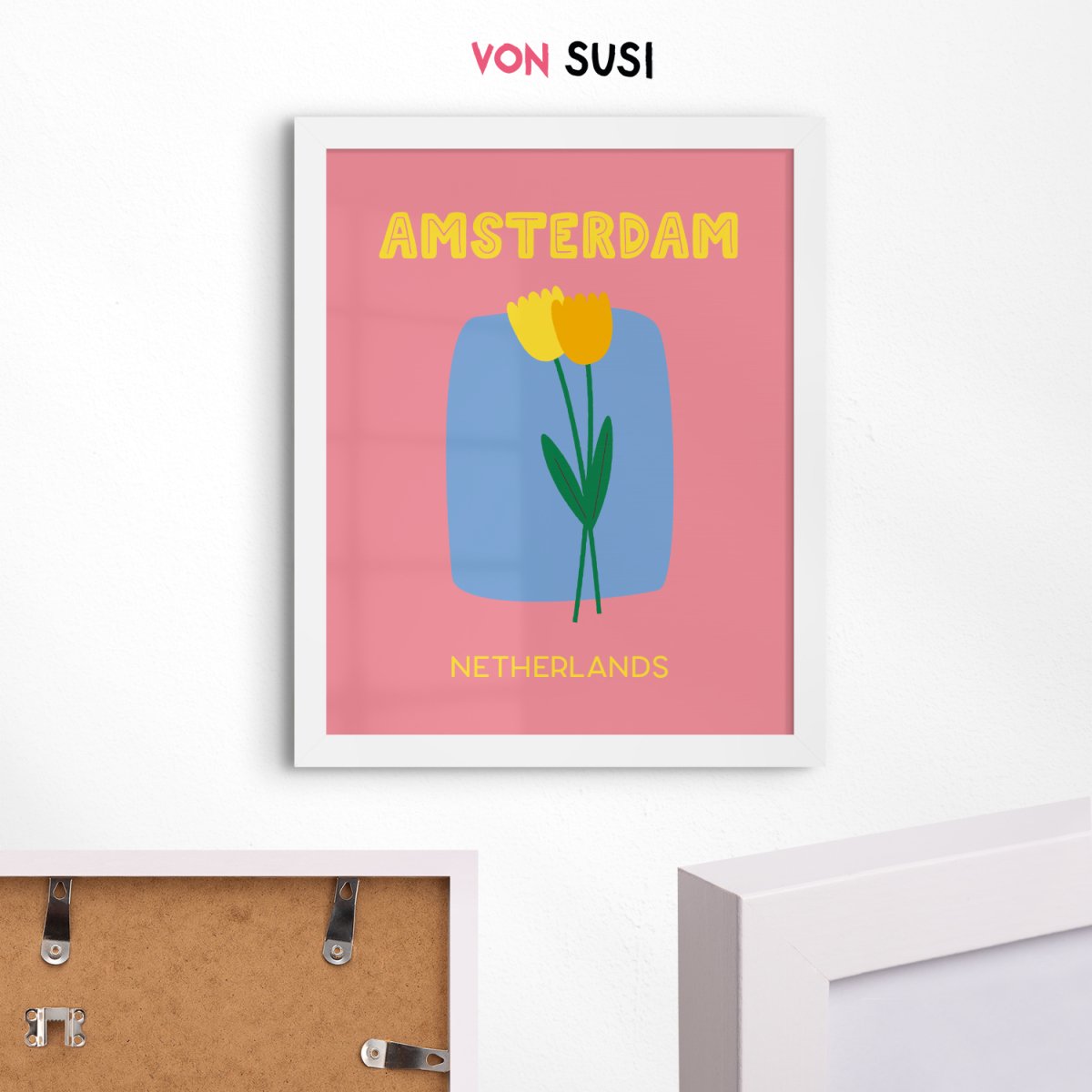Amsterdam Poster • Städteposter Amsterdam • Tulpen Poster in rosa gelb • Poster mit Tulpen Motiv - vonSUSI