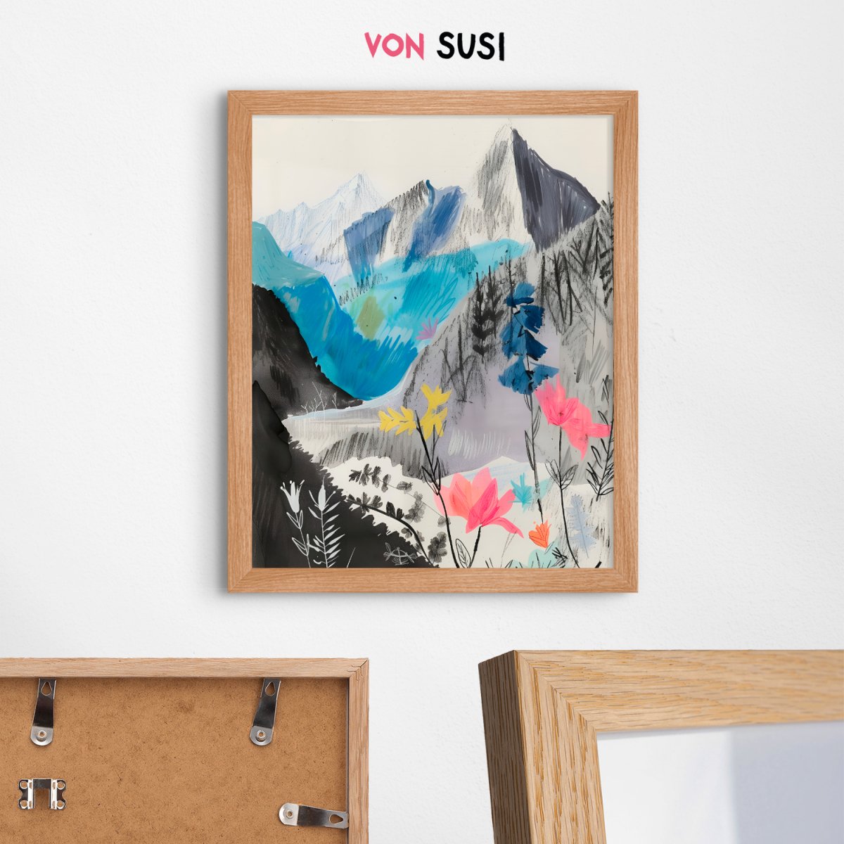 Bayrische Berge in Pastell Poster • Illustration • bavarian lifestyle • Wanddekoration für Berg Fans - vonSUSI