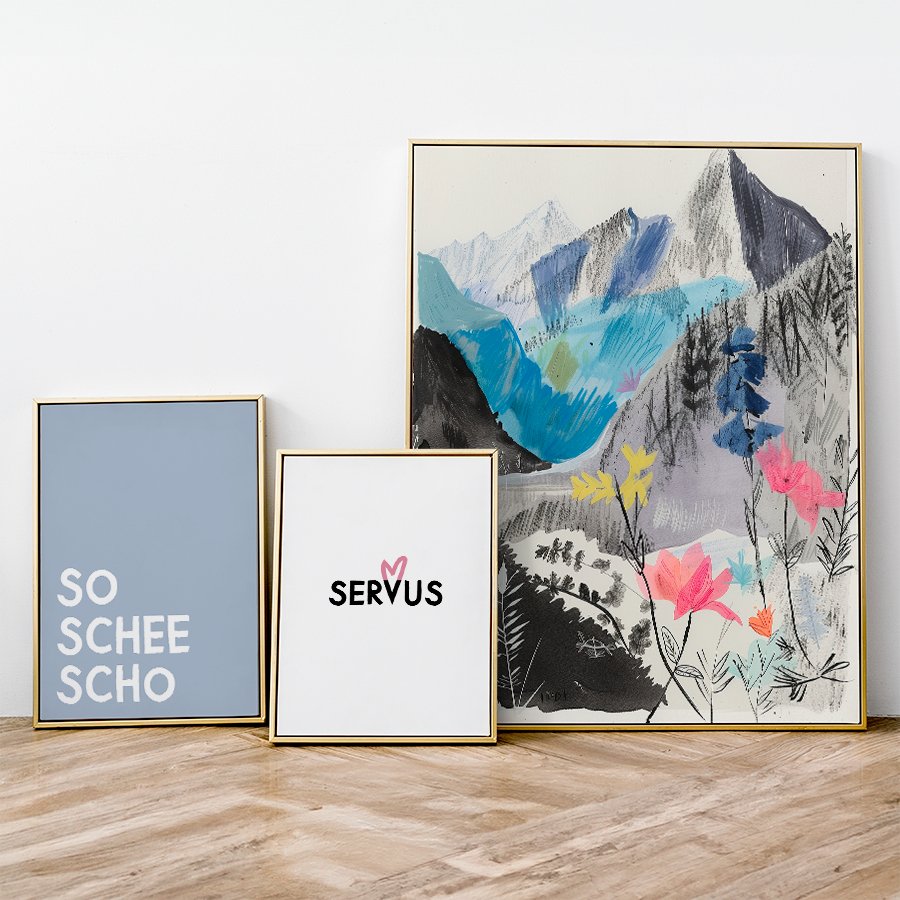 Bayrische Berge in Pastell Poster • Illustration • bavarian lifestyle • Wanddekoration für Berg Fans - vonSUSI