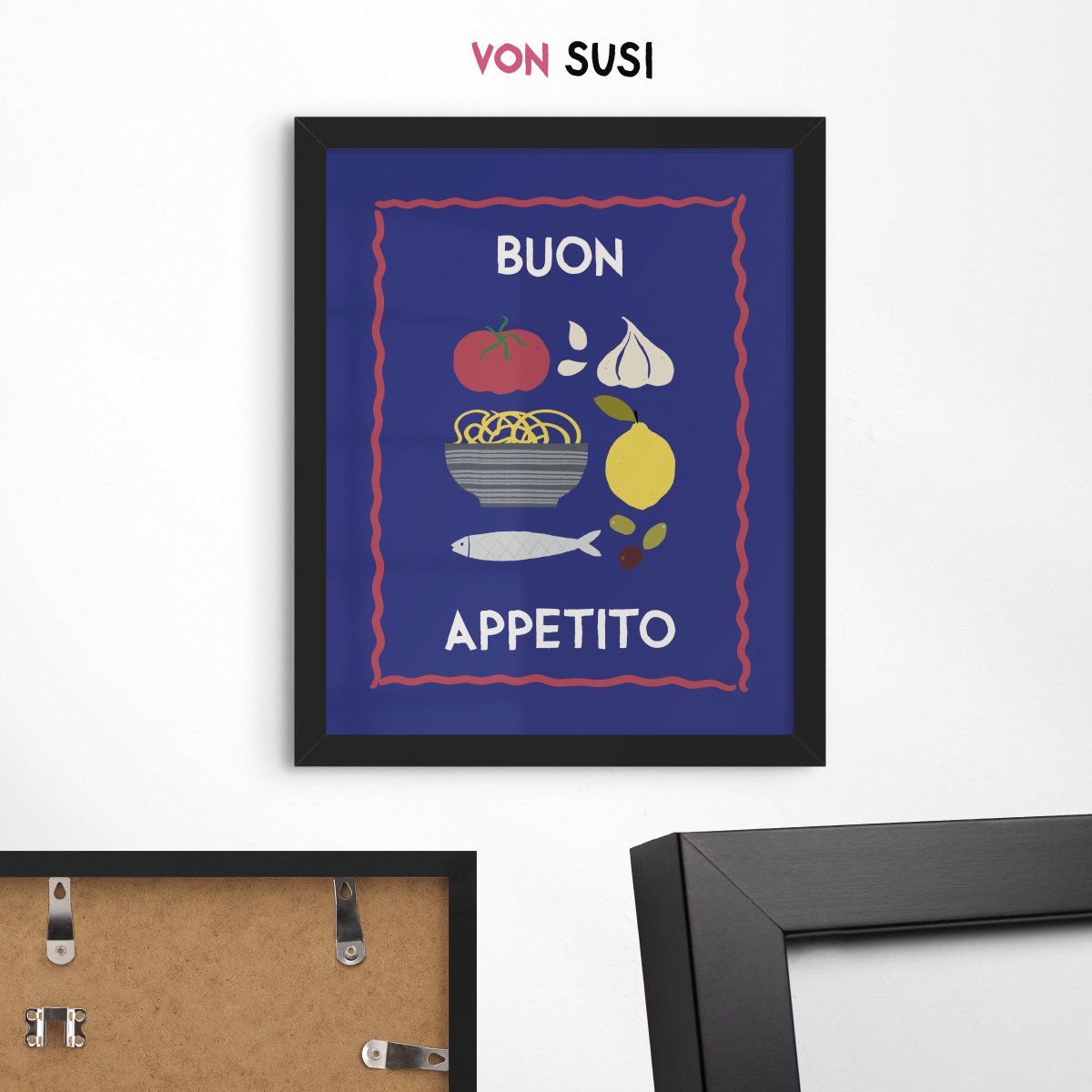 Buon Appetito Poster • Italienisches Poster für die Küche • Italienische Wandkunst • Modernes Italo Poster • blau bunt - vonSUSI