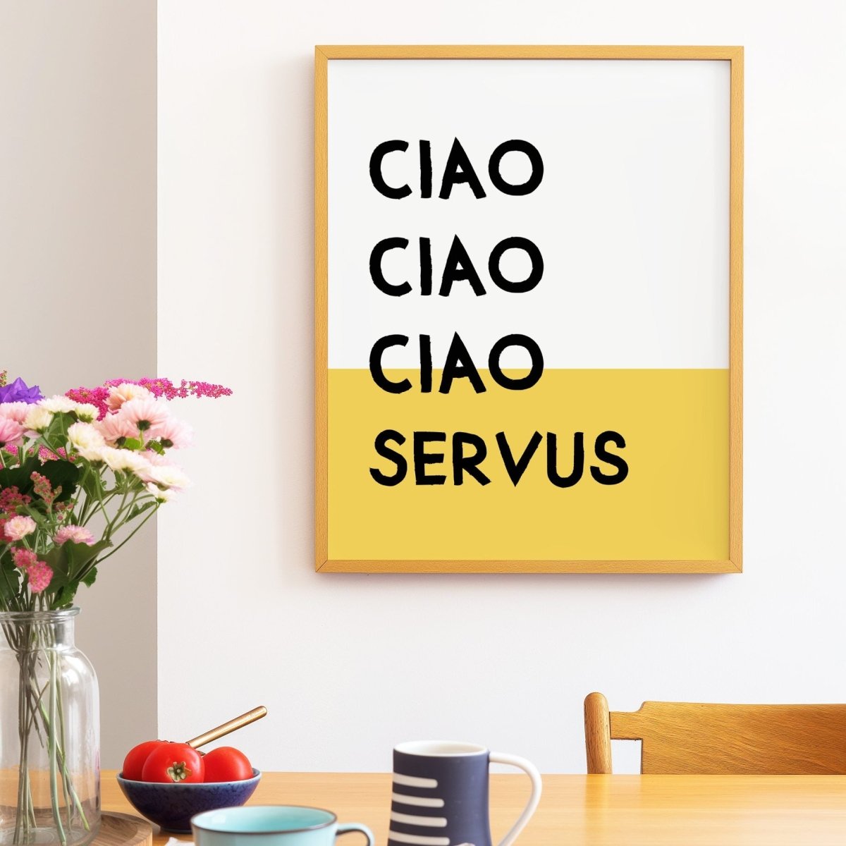Ciao Ciao Ciao Servus Poster • bayerischer Spruch • Wandkunst • bayrisches Typografie Poster • bayrisches Plakat • Typoposter gelb weiß - vonSUSI