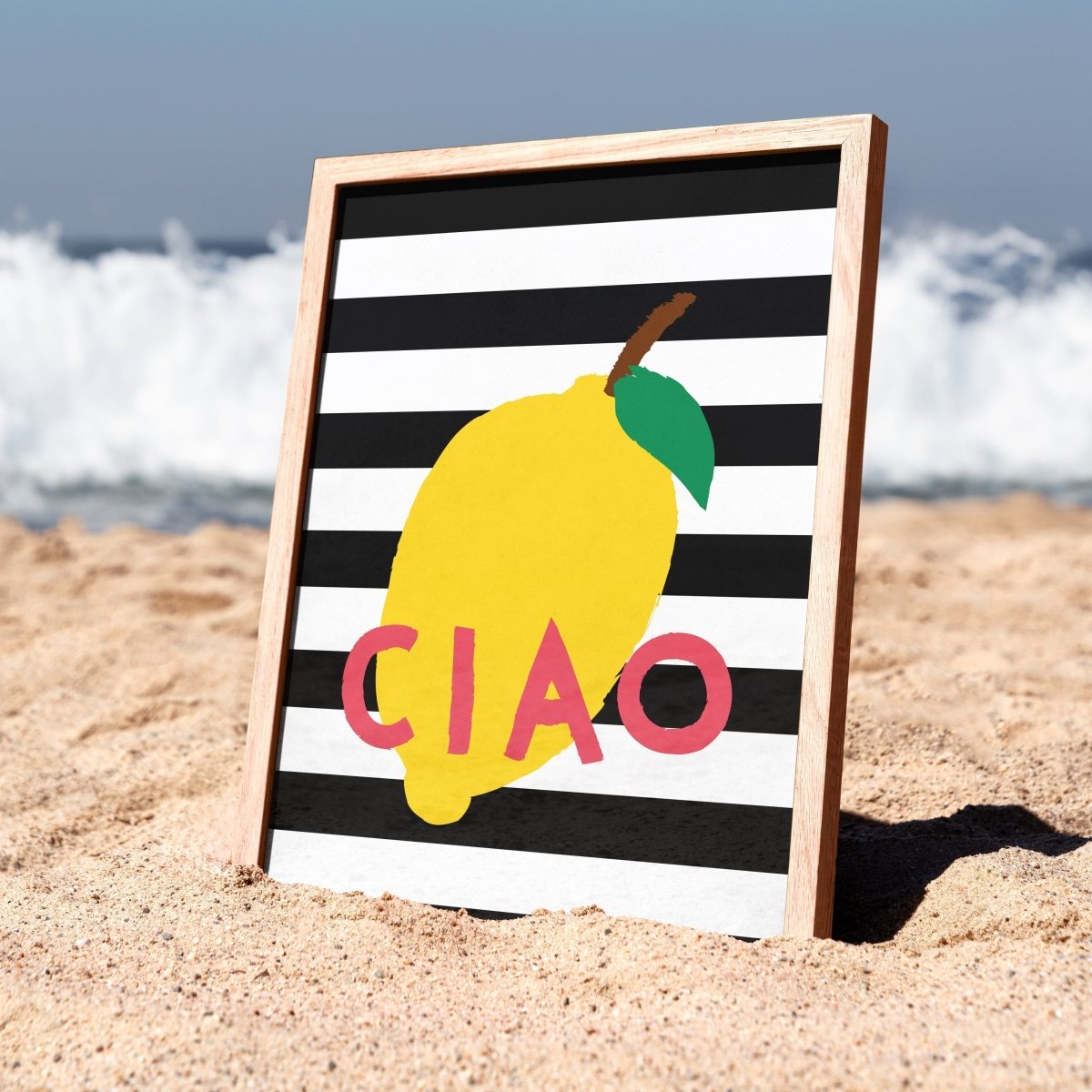 Ciao Poster mit Zitrone • Zitronen Poster • Italienische Wandkunst • Modernes Typografie Poster • Hochwertige Wandkunst • schwarz weiß gelb - vonSUSI