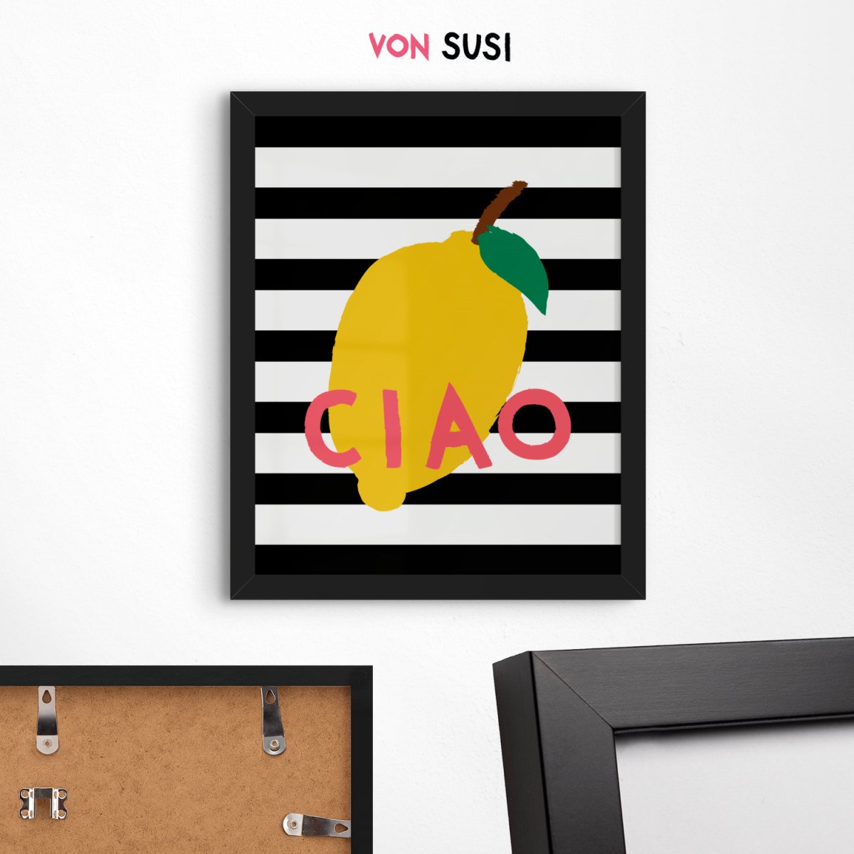Ciao Poster mit Zitrone • Zitronen Poster • Italienische Wandkunst • Modernes Typografie Poster • Hochwertige Wandkunst • schwarz weiß gelb - vonSUSI