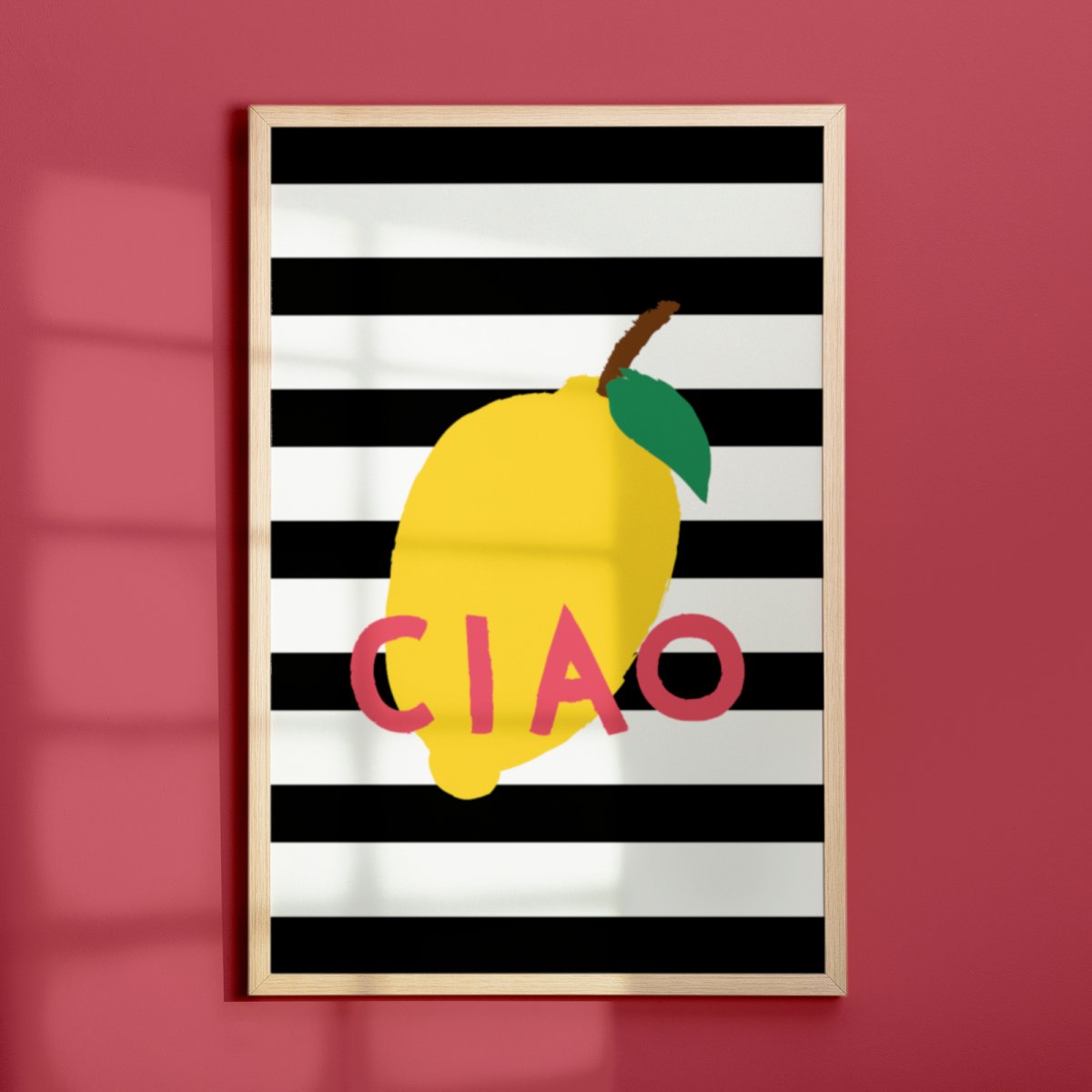 Ciao Poster mit Zitrone • Zitronen Poster • Italienische Wandkunst • Modernes Typografie Poster • Hochwertige Wandkunst • schwarz weiß gelb - vonSUSI