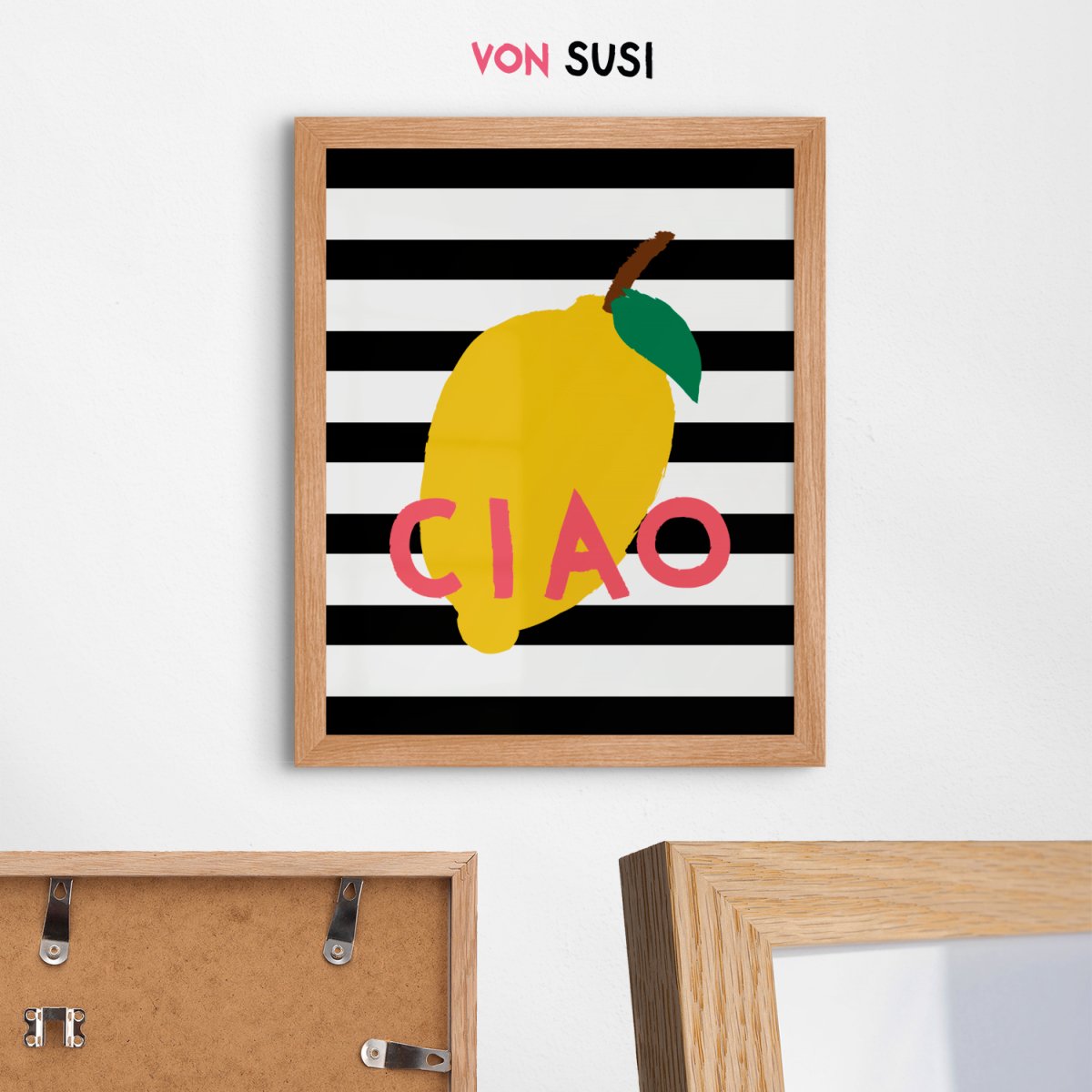 Ciao Poster mit Zitrone • Zitronen Poster • Italienische Wandkunst • Modernes Typografie Poster • Hochwertige Wandkunst • schwarz weiß gelb - vonSUSI