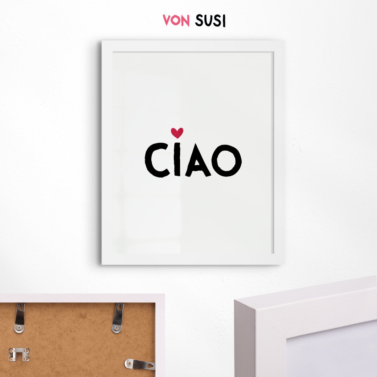 Ciao Poster • Wandbild in weiß mit Herz • minimalistisches Ciao Design Poster in weiß rot - vonSUSI