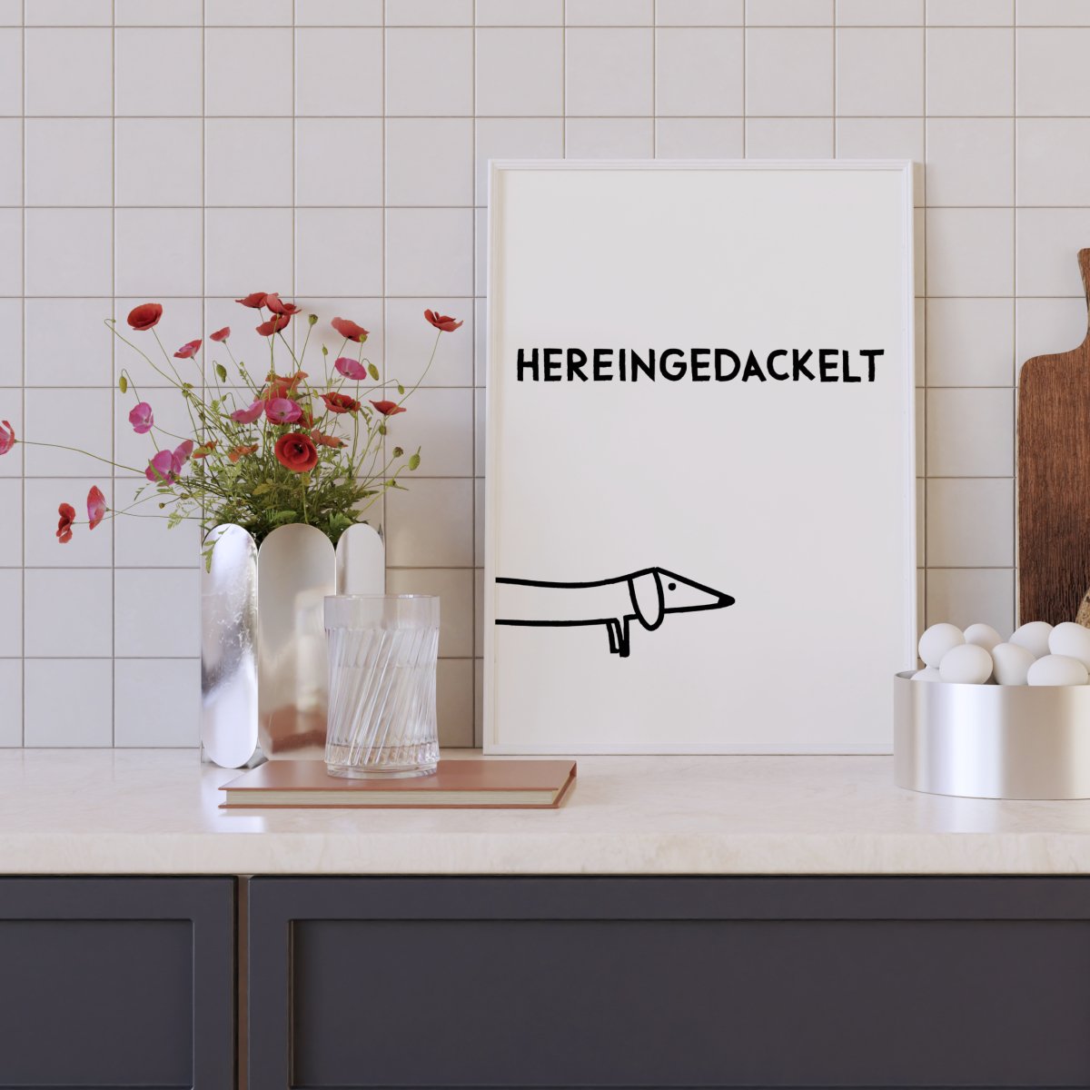 Dackel Poster "Hereingedackelt" in schwarz weiß - vonSUSI