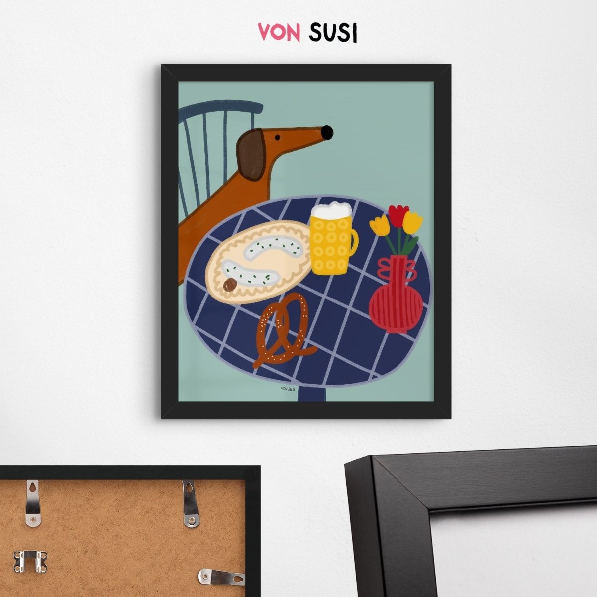 Dackelposter mit bayrischer Brotzeit • handgezeichnet und exklusiv bei vonSUSI - vonSUSI