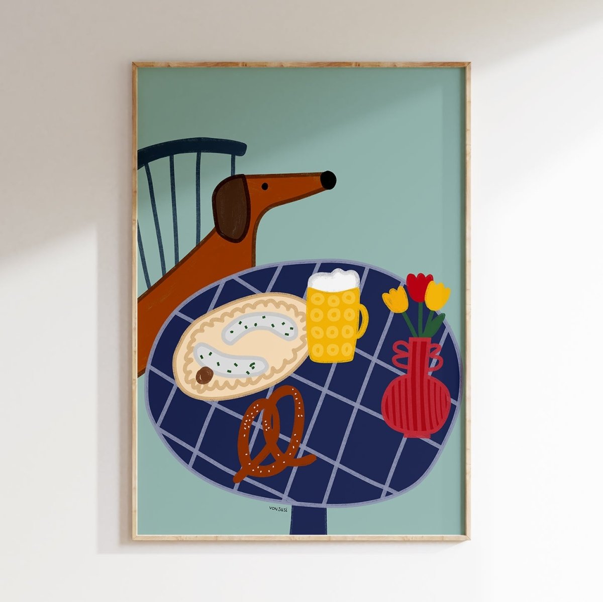 Dackelposter mit bayrischer Brotzeit • handgezeichnet und exklusiv bei vonSUSI - vonSUSI
