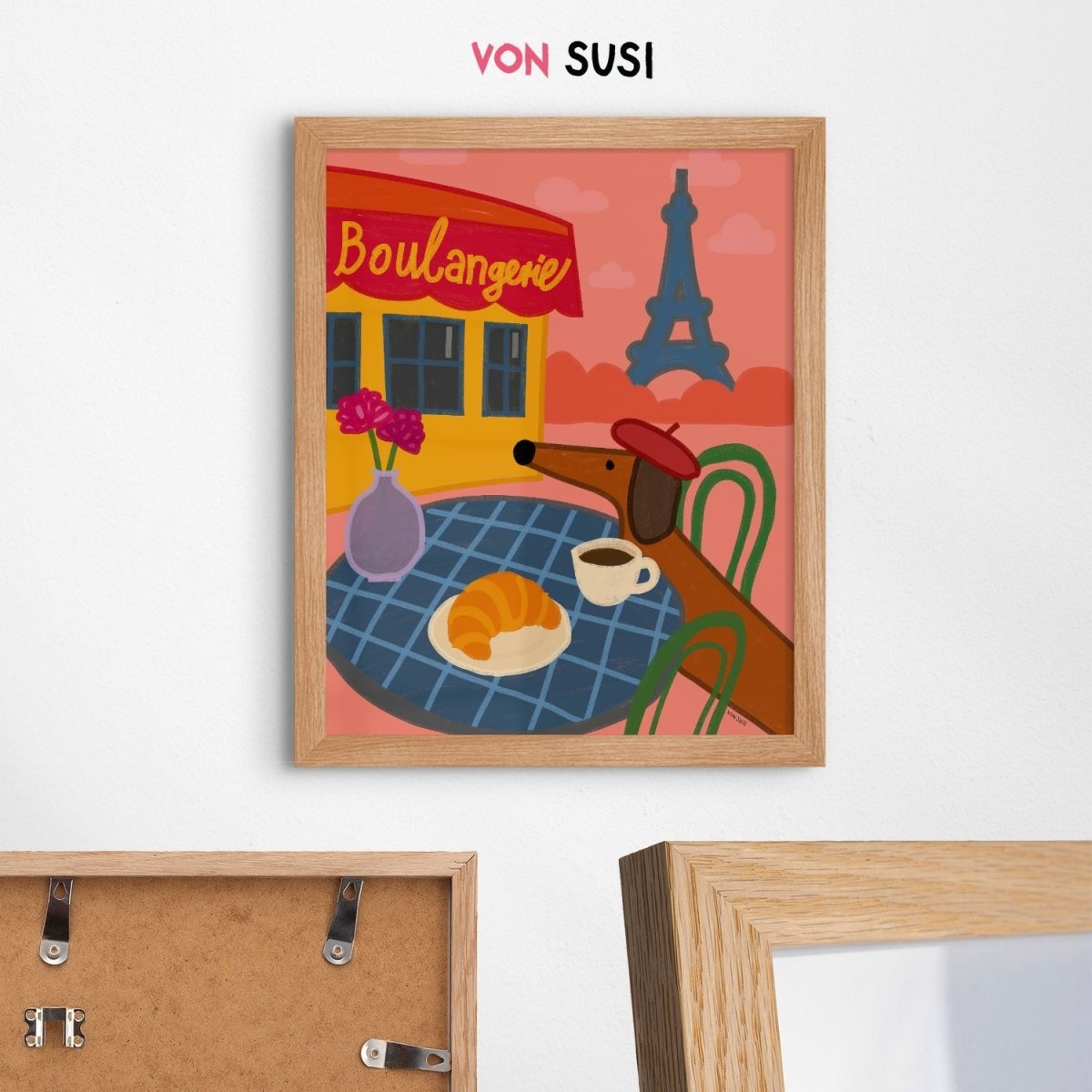 Dackelposter mit Dackel in Paris • handgezeichnet, exklusiv bei vonSUSI - vonSUSI