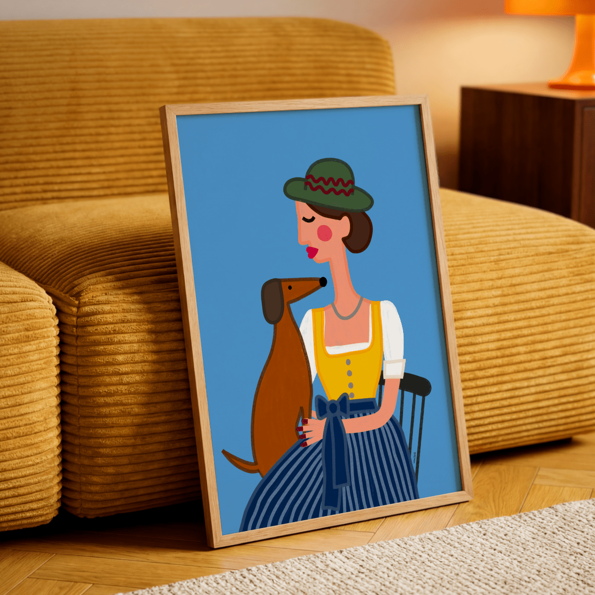 Dirndl Dame mit Dackel Poster • exklusive Illustration von Susi • bairisches Kunstwerk direkt aus München - vonSUSI