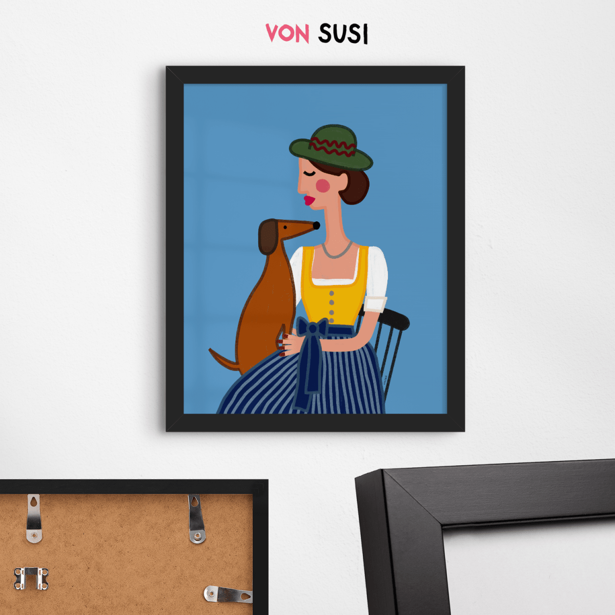 Dirndl Dame mit Dackel Poster • exklusive Illustration von Susi • bairisches Kunstwerk direkt aus München - vonSUSI