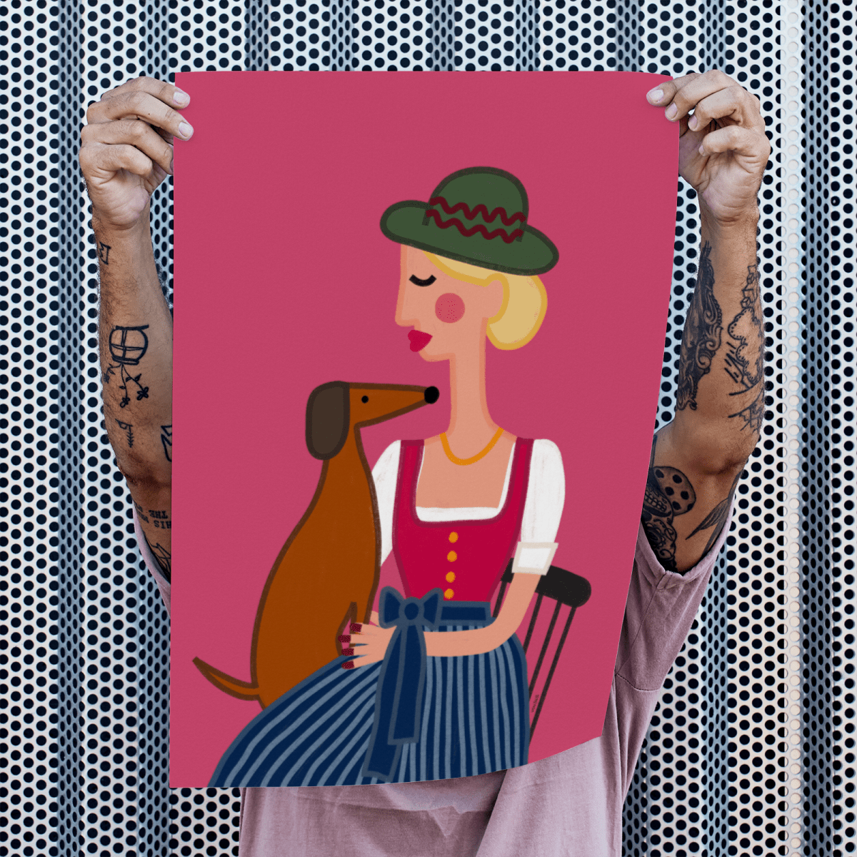 Dirndl Dame mit Dackel Poster • exklusive Illustration von Susi • bairisches Kunstwerk direkt aus München - vonSUSI