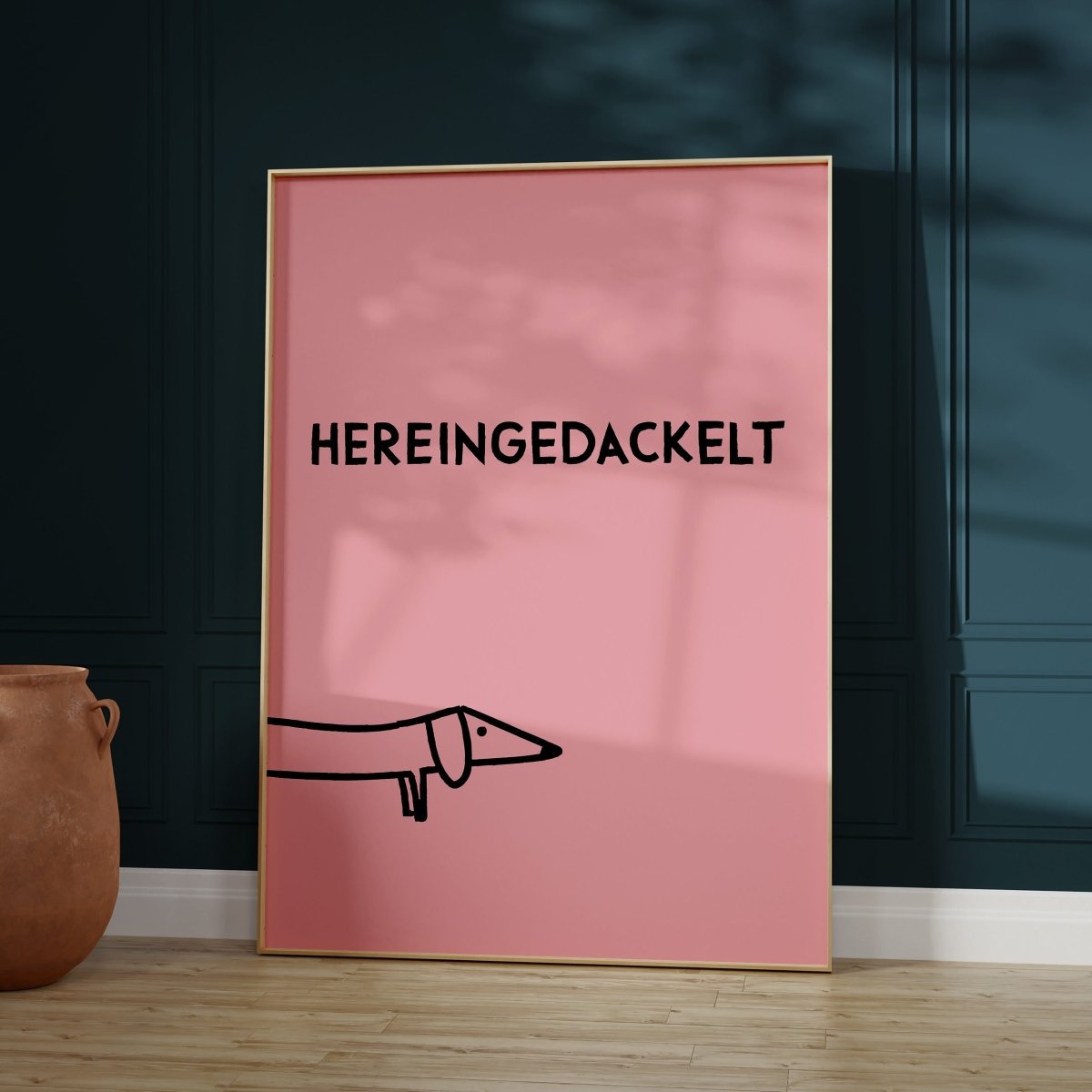 Hereingedackelt Poster in rosa • Dackelposter für Eingangsbereich in pink • modernes Bild für den Flur