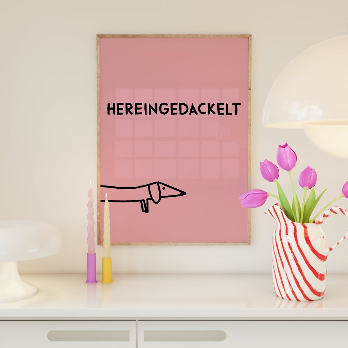 Hochwertiger Fine Art Druck auf mattem Papier – Dackelposter in Rosa, lokal gedruckt