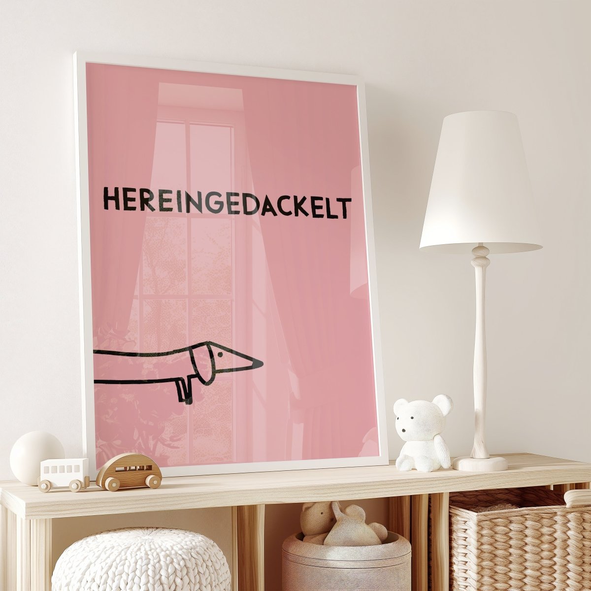 Hereingedackelt Poster • Dackelposter für Eingangsbereich in rosa - vonSUSI Poster
