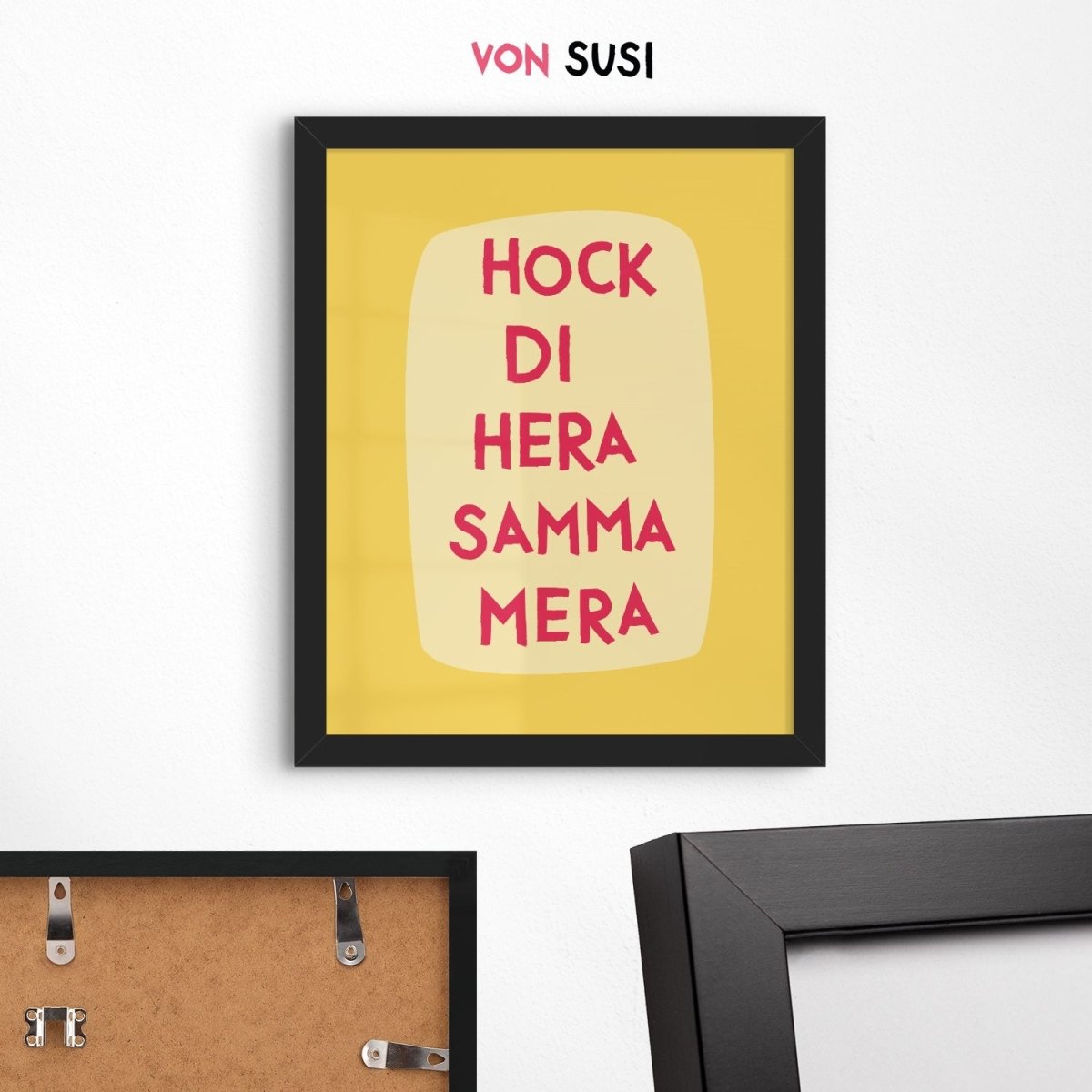 Küchenposter mit lustigem bayerischen Spruch Hock di hera, samma mera - vonSUSI