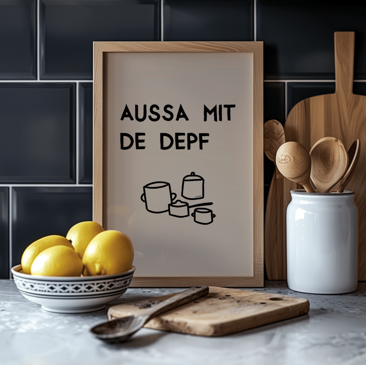 Lustiges bayerisches Küchenposter Aussa mit de Depf - vonSUSI