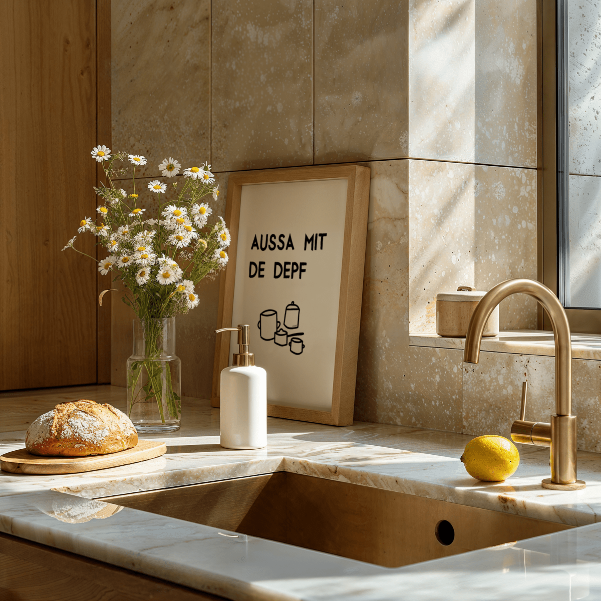 Lustiges bayerisches Küchenposter Aussa mit de Depf - vonSUSI