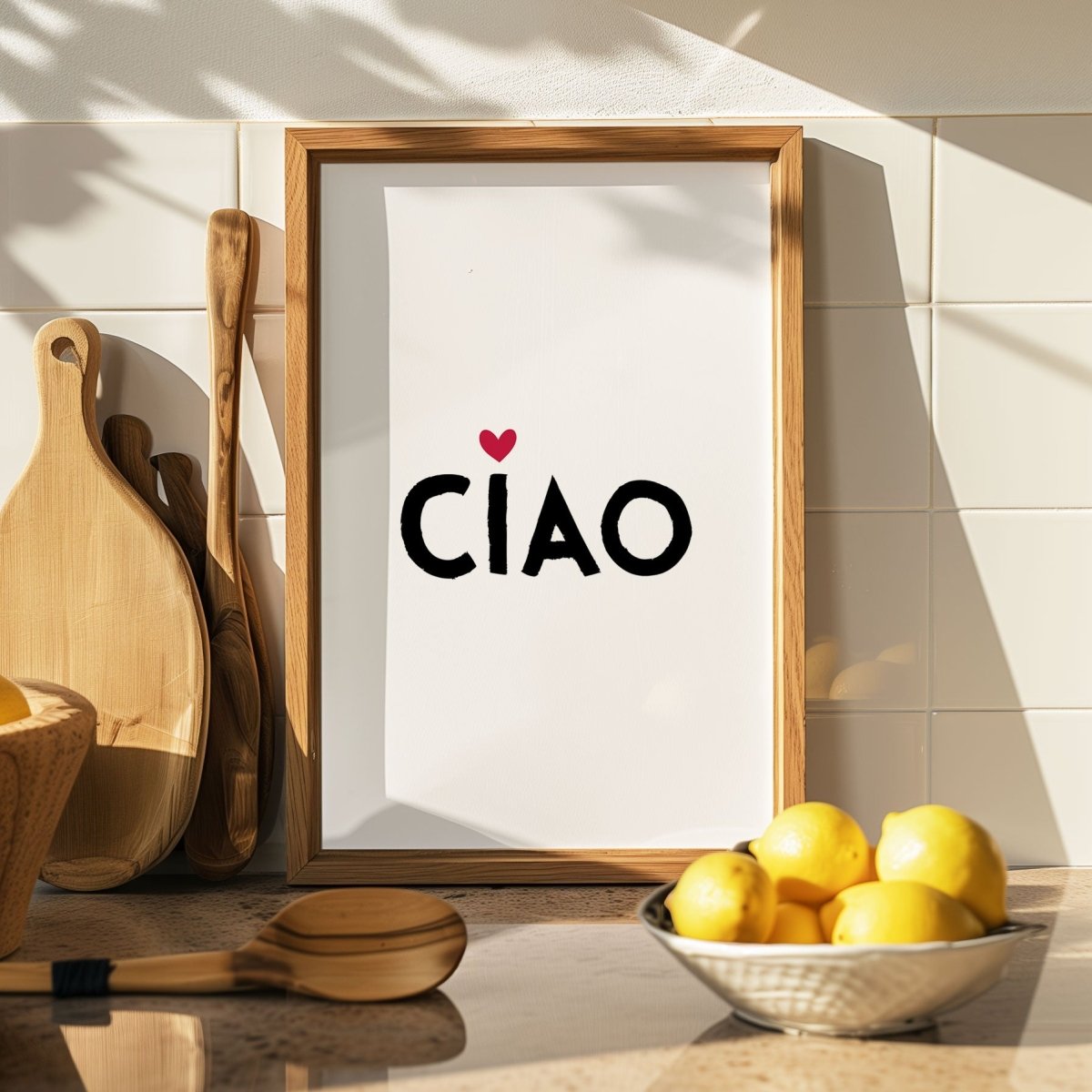 Minimalistisches Fine Art Poster mit CIAO Schrift • Wandbild in weiß mit Herz • minimalistisches Design - vonSUSI