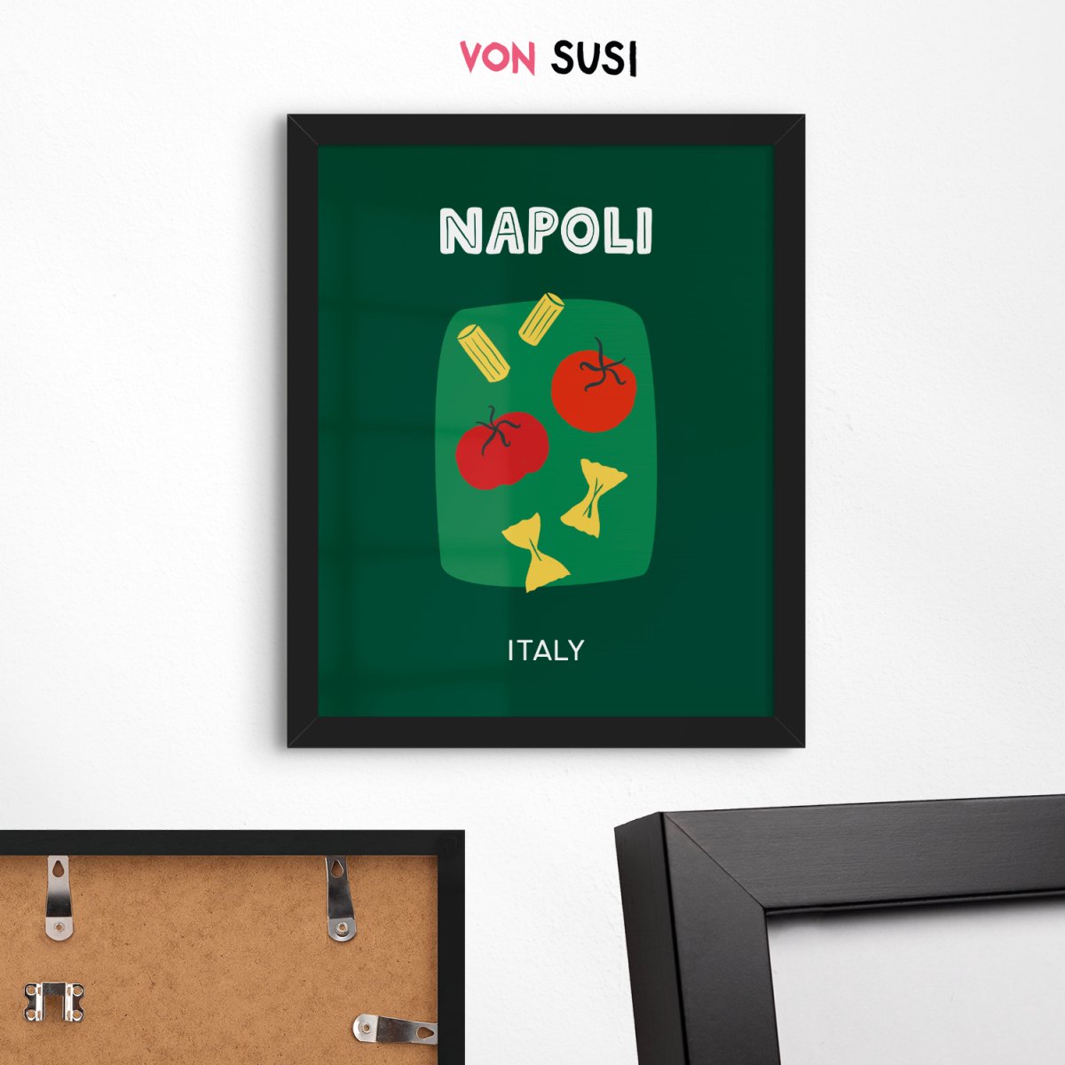 Napoli Poster • Städteposter Neapel Italien • Italy Kunstdruck • Poster mit Pasta und Tomaten in grün - vonSUSI