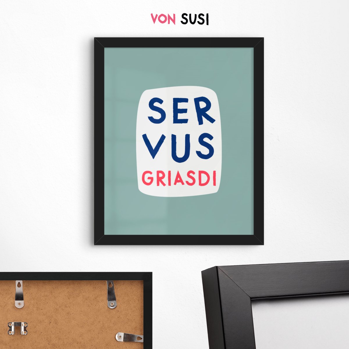 Servus Griasdi Poster in mint weiß blau • bayerischer Spruch für die Wand - vonSUSI