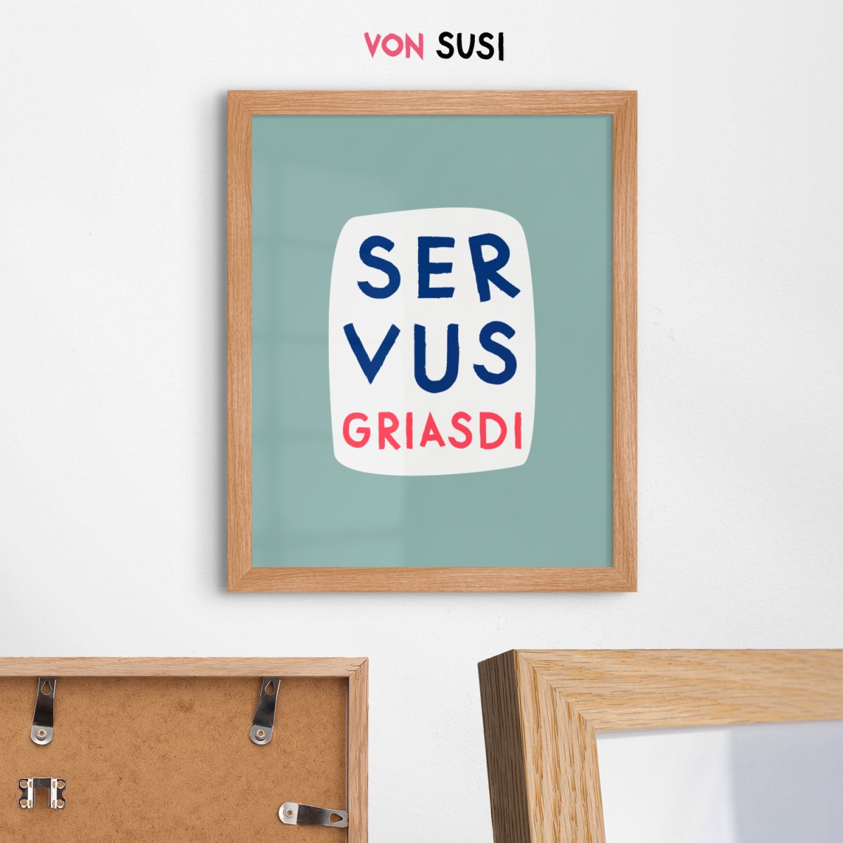 Servus Griasdi Poster in mint weiß blau • bayerischer Spruch für die Wand - vonSUSI