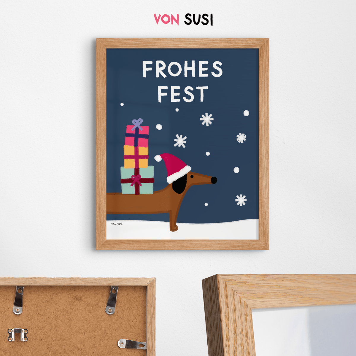 Weihnachtliches Dackelposter "Frohes Fest" • handgezeichnet und exklusiv bei vonSUSI - vonSUSI