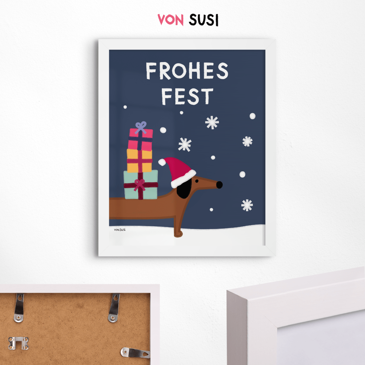 Weihnachtliches Dackelposter "Frohes Fest" • handgezeichnet und exklusiv bei vonSUSI - vonSUSI