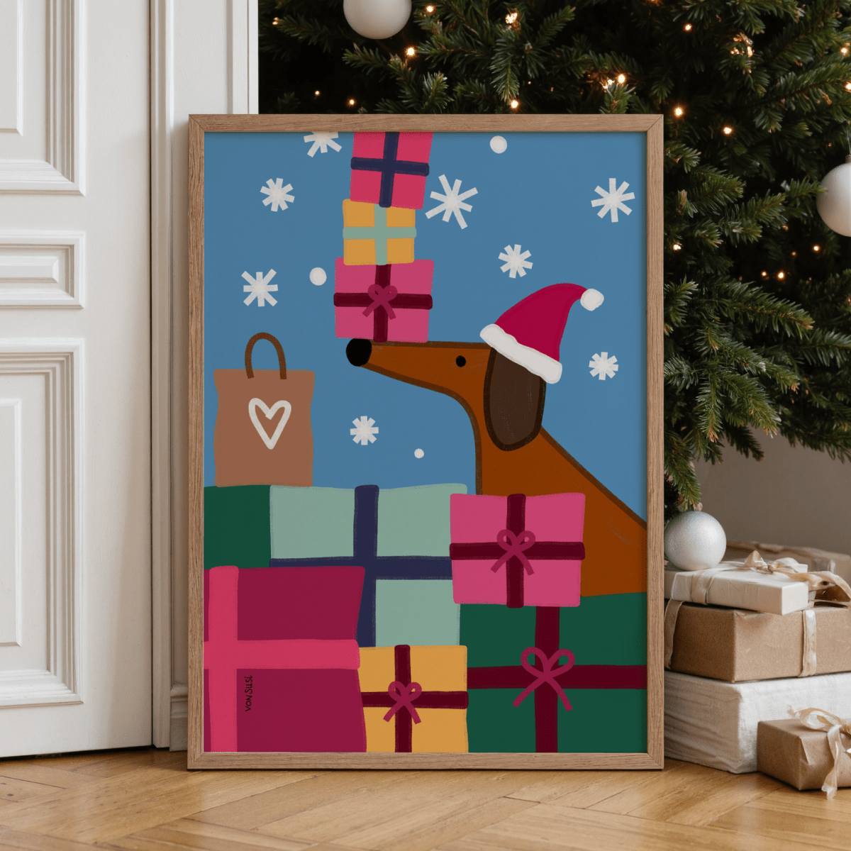 Weihnachtliches Dackelposter • handgezeichnet und exklusiv bei vonSUSI - vonSUSI