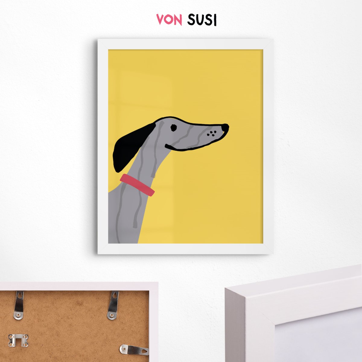 Whippet Poster in gelb • Whippet Poster • Wandbild mit Whippet Illustration - vonSUSI