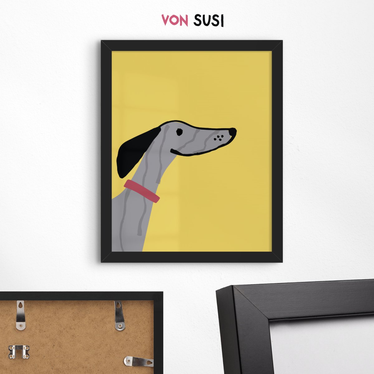 Whippet Poster in gelb • Whippet Poster • Wandbild mit Whippet Illustration - vonSUSI