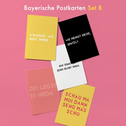 5er Set bayerische Postkarten mit verschiedenen lustigen, bayerischen Sprüchen Set B - vonSUSI