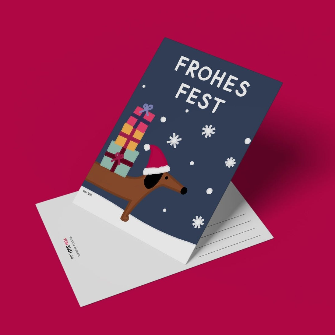 5er Set Weihnachtsposkarten • weihnachtliche Postkarten, handgezeichnet mit Dackel und co - vonSUSI
