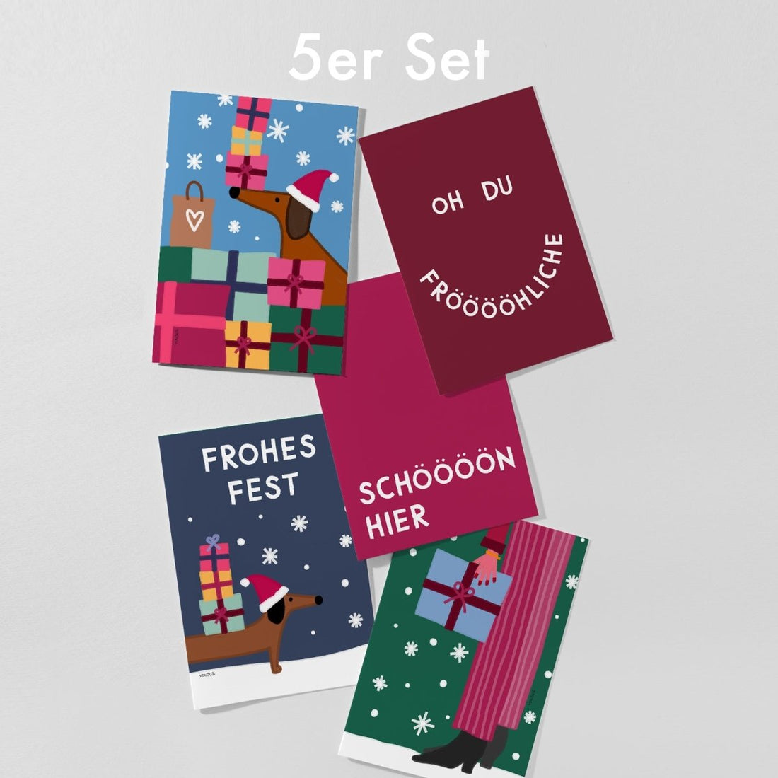 5er Set Weihnachtsposkarten • weihnachtliche Postkarten, handgezeichnet mit Dackel und co - vonSUSI