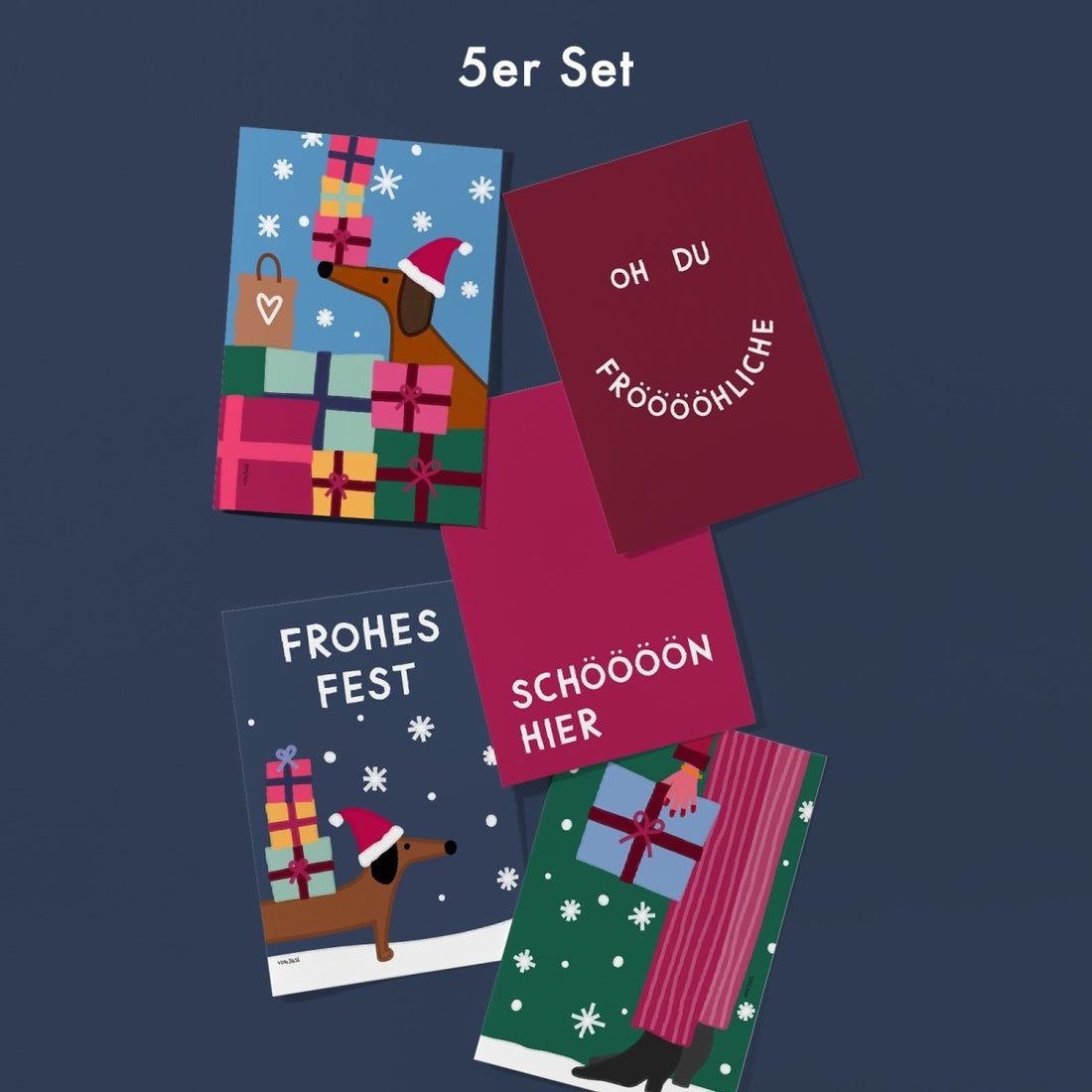 5er Set Weihnachtspostkarten • weihnachtliche Postkarten, handgezeichnet mit Dackel und co - vonSUSI