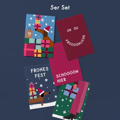 5er Set Weihnachtspostkarten • weihnachtliche Postkarten, handgezeichnet mit Dackel und co - vonSUSI