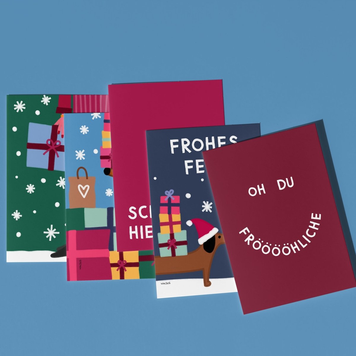 5er Set Weihnachtspostkarten • weihnachtliche Postkarten, handgezeichnet mit Dackel und co - vonSUSI