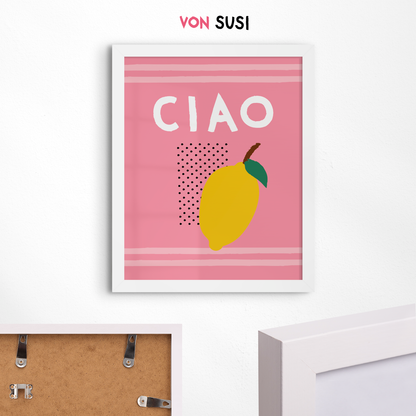 Ciao Poster mit Zitrone • Hochwertiges Poster • Zitronenposter • Amalfi • Italienisches Poster
